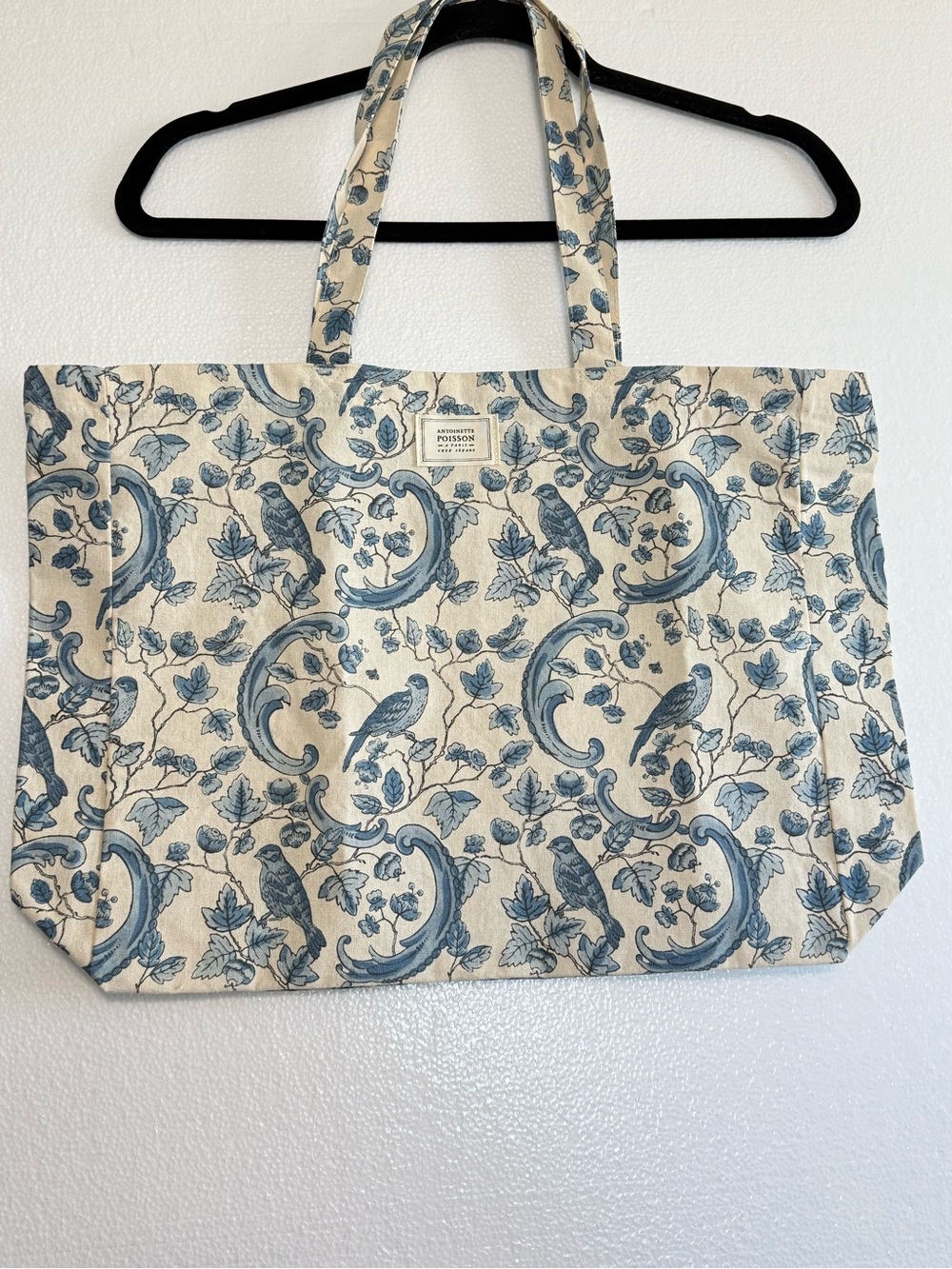 Sezane x Antionette Poisson Collab Tote Bag Cream Blue Bird & Floral Print New